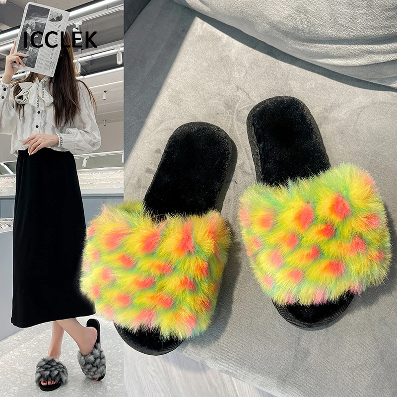 

Тапки женские домашние плюшевые, искусственный мех, без застежки, плоская подошва, теплые меховые тапочки, зимние шлепанцы