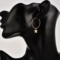 fashion gold silver color round hoop star pendant drop earrings for women charm ins classic geometric asymmetric earring jewelry