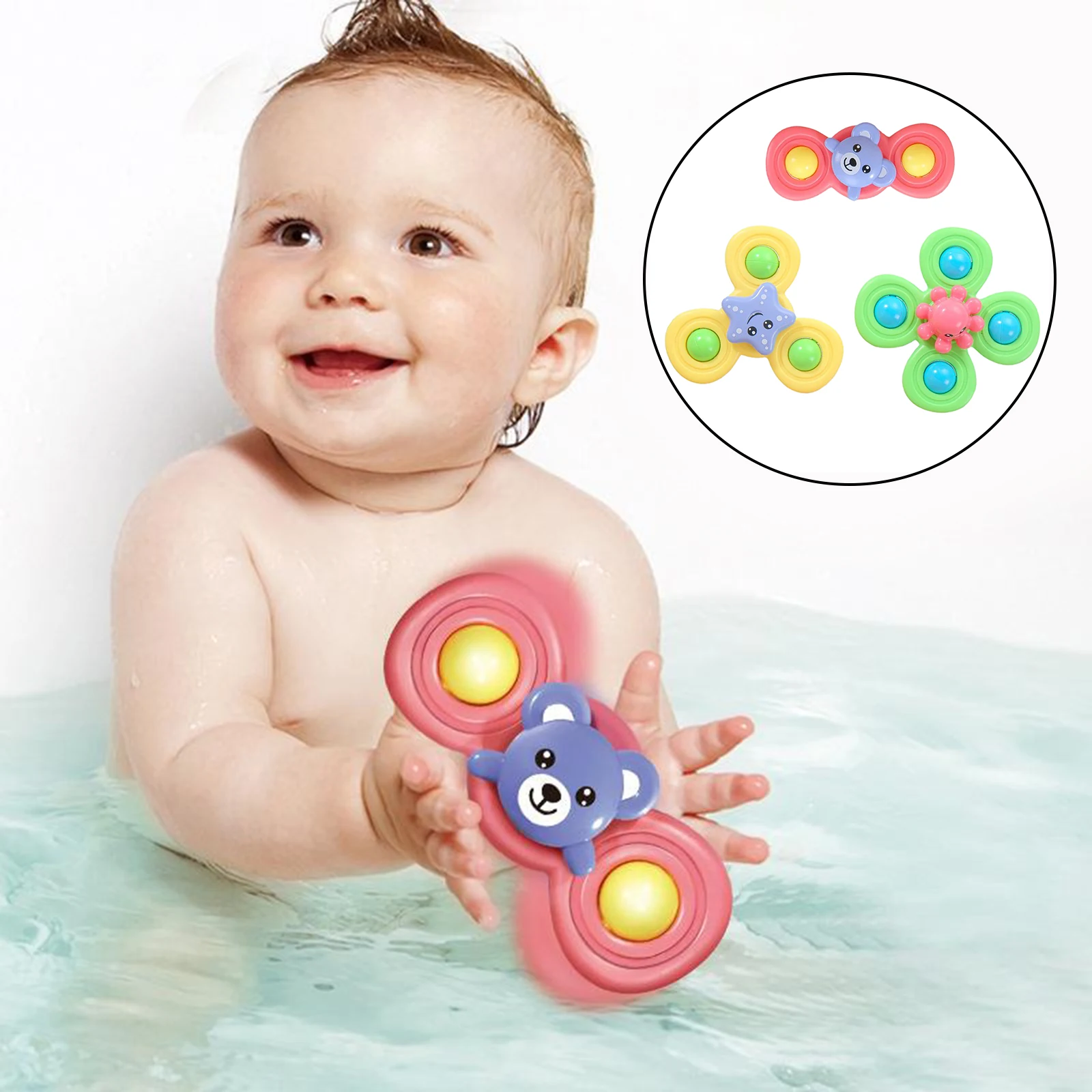 

3PCS Baby Bath Toys Suction Cup Top Spin Sucker Top Spinner Toy Cartoon Animal Kids Gift