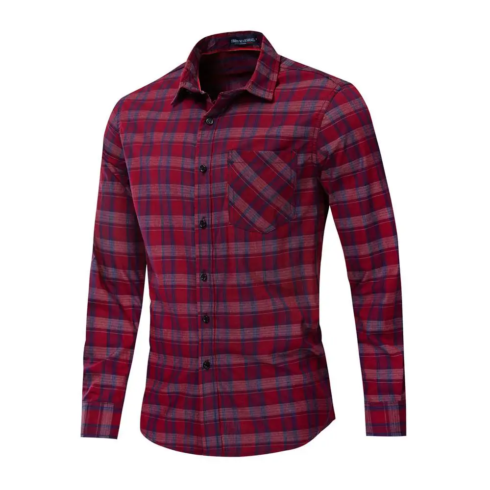 

Peinted Men Long Sleeve Button T Shirts Male Lapel Collar Work Tops Plaid Collared Shirt