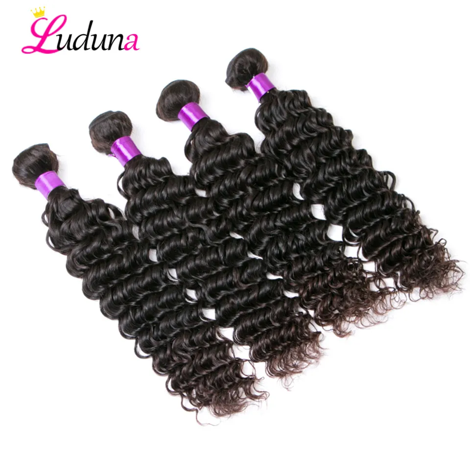 Luduna индийские глубокие волнистые пряди 4 натуральные кудрявые пучки волос супер