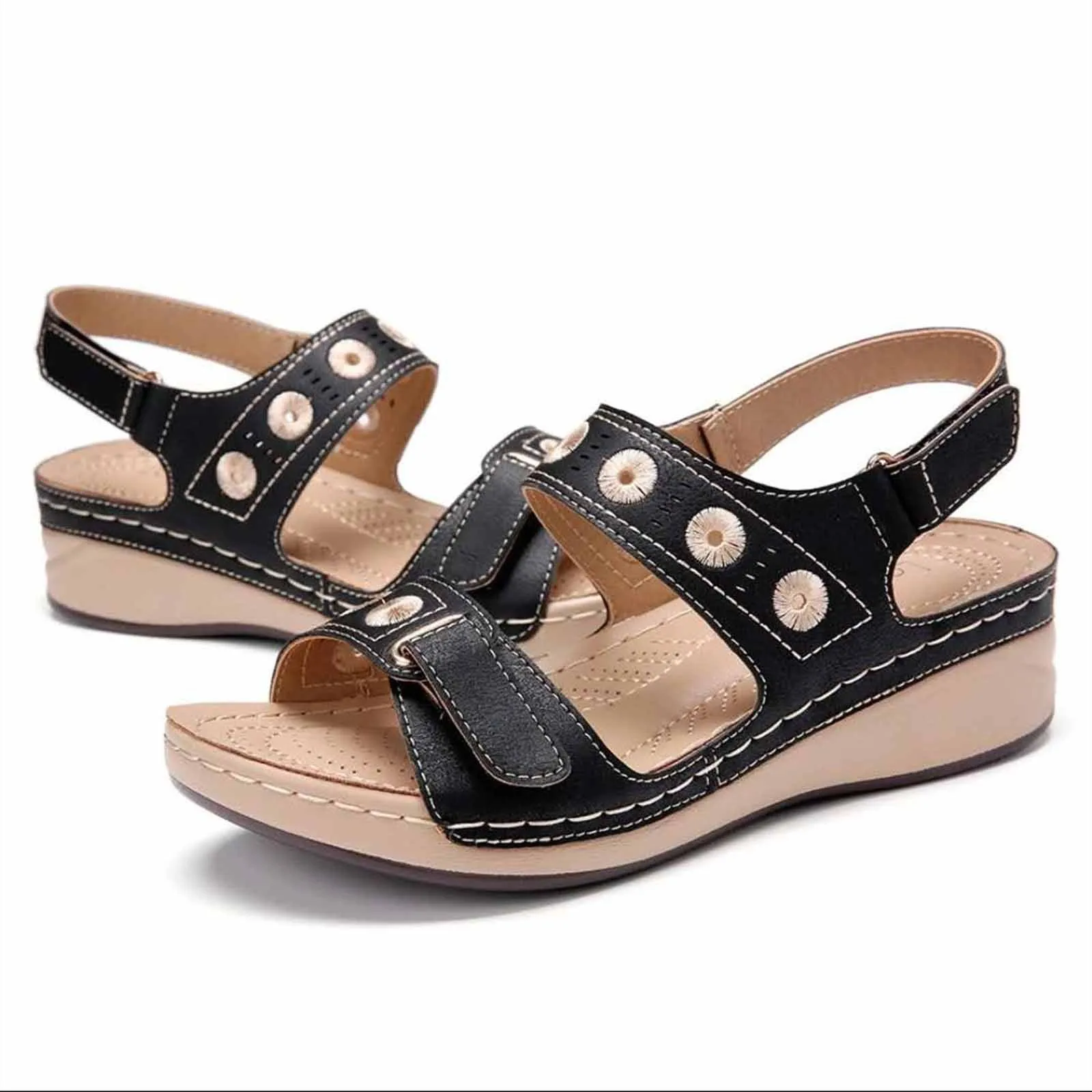 

Women's Wedge Heel Flip Flops Multicolor Embroidered Sandals Slippers Casual Slides Shoes Summer Women