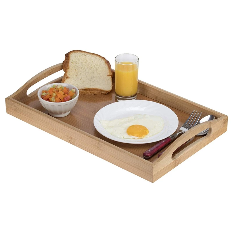

Serving Tray Bamboo - Wooden Tray with Handles - Great for Dinner Trays, Tea Tray, Bar Tray, Breakfast Tray, or Any Food Tray
