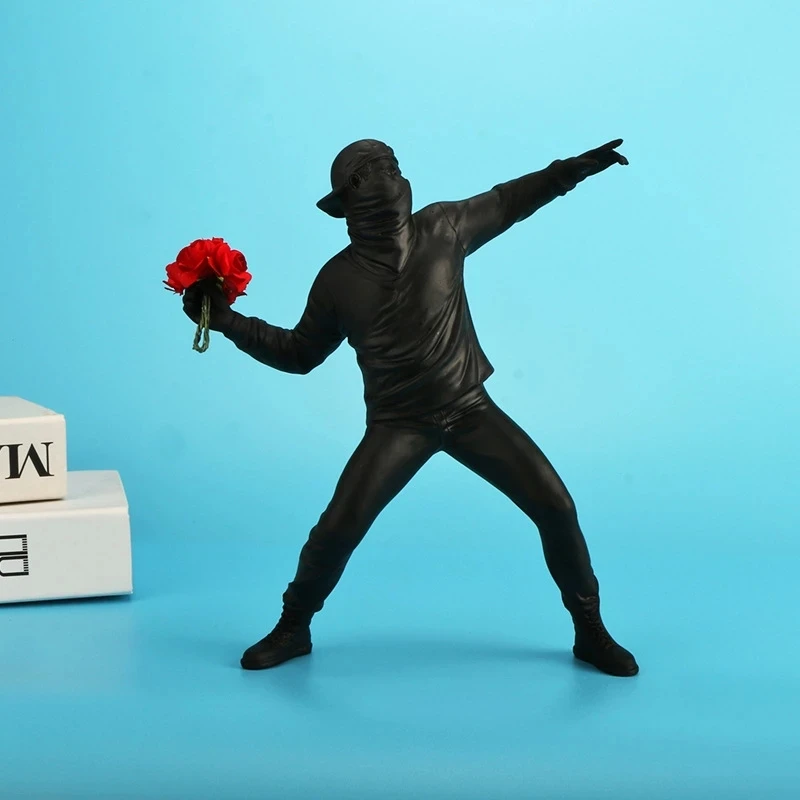 Estatua de resina 2022, decoraciones navide&ntilde;as, esculturas de resina, lanzador de flores Banksy, estatua moderna para habitaci&oacute;n, adornos para el hogar, estatuilla-2