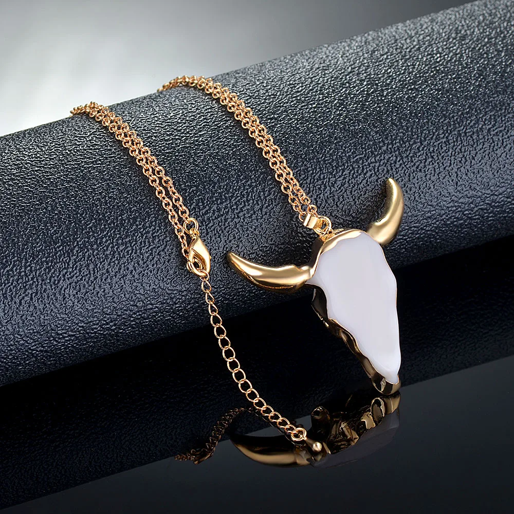 Богемный Таурен кулон в виде коровы голова быка Ожерелье Длинная цепочка Золотой