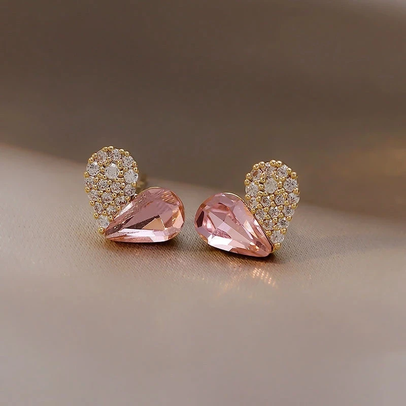 

New Design Sense Splicing Pink Heart-Shaped Earrings For Woman Korean Fashion Jewelry Party Girls Sweet Earring Accessories