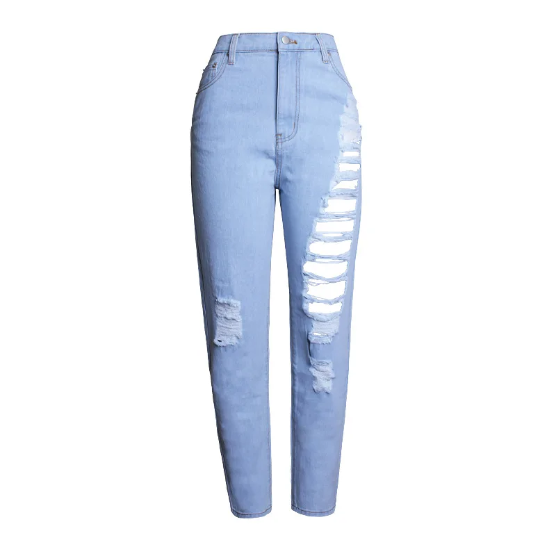 

Women's wear hole denim loose straight Pants Capris