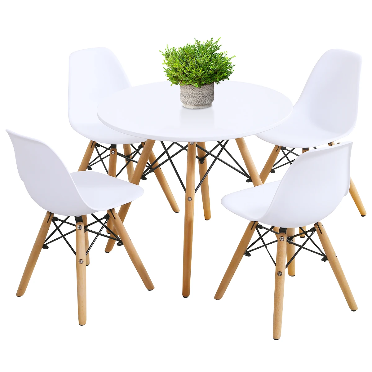 Set Simple Mid-century Dining Play Table W/ 5chairs Toddle