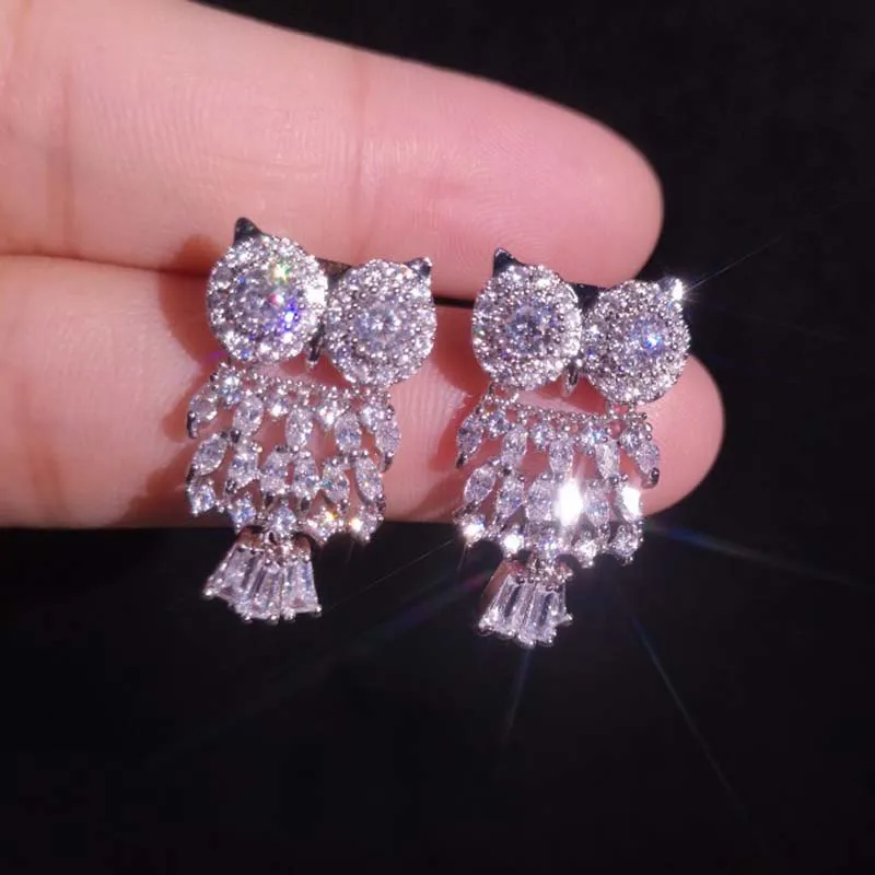 

Высококачественные серьги с камнями S925, модные милые серьги с блестящим кубическим цирконием в виде совы, подарок для женщин