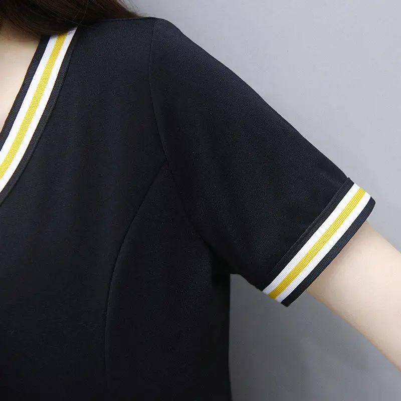 

Printed Pattern Dresses Women Short Sleeve Cartoon V-Neck T-shirtdress Summer 2021 Black Short Dress Female Cute Vestidos New