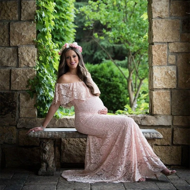 Кружевное платье для беременных Элегантное Длинное приталенное реквизит