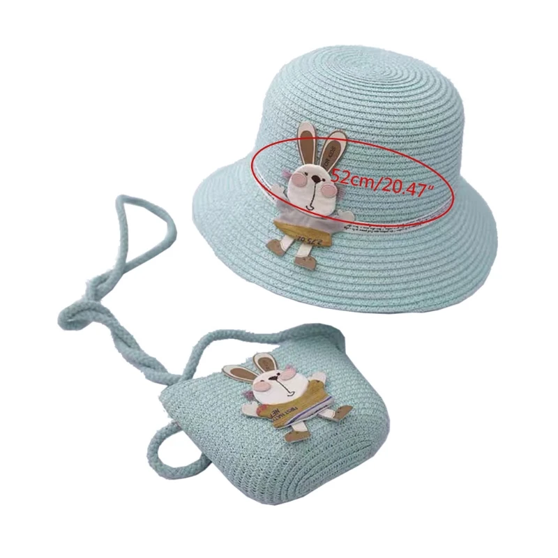 

2021 Baby Summer Straw Hat Girls Children Bunny Cap Sun Hat Shoulder Handbag Bag A2UB