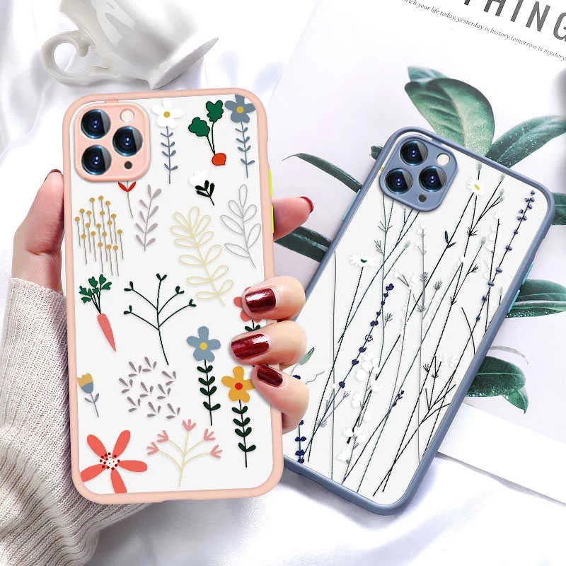 

Flower Painted Phone Case For iPhone 11 Case Mini 12 Pro Max Protective PC Soft Fundas For iphone XR X XS MAX 6 6S 7 8 Plus SE