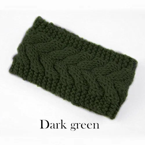 Dark green Зимняя теплая вязаная повязка на голову для женщин, шерстяная повязка на голову с вязаным узлом, тюрбан, повязка на голову для ушей, теплые повязки на голову, женские аксессуары для волос - Цвет: Dark green