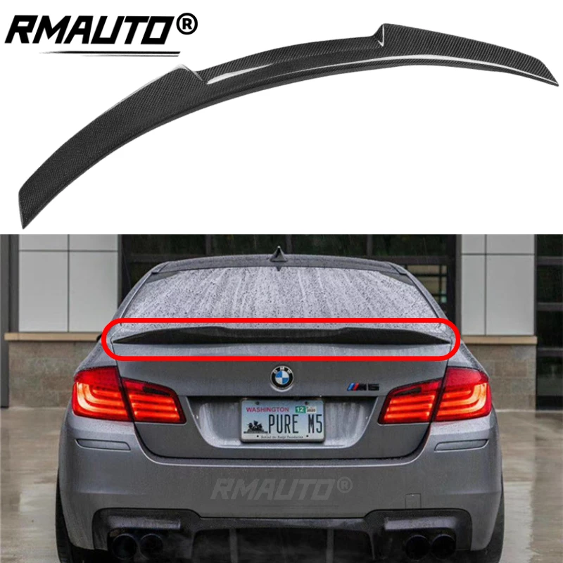 RMAUTO Carbon Fiber M4 Car Rear Trunk Spoiler Wing For BMW F10 F11 F18 M5 5 Series 2011-2017 Rear Wing Spoiler Lip Body Styling