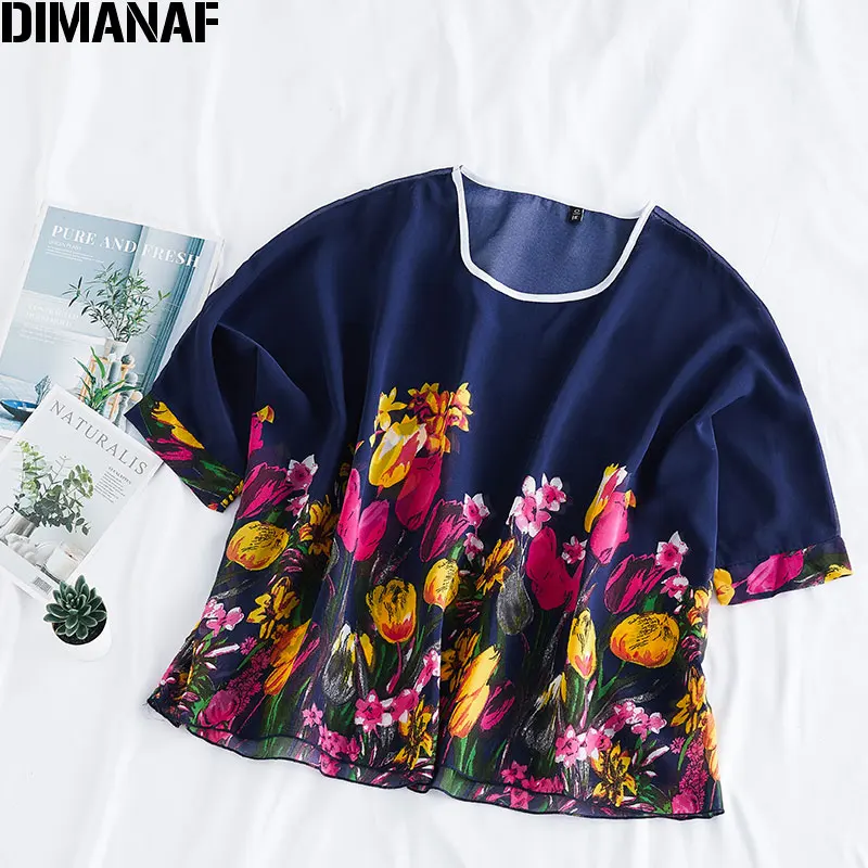 

Женская шифоновая блузка DIMANAF, Элегантная туника с цветочным принтом в стиле оверсайз, одежда для лета, 2021