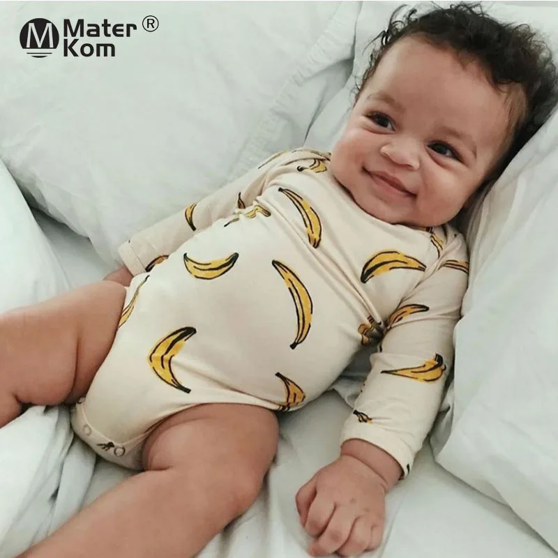 

Cartoon Banana Print Pattern Spring and Autumn Jumpsuit Newborn Baby Long-sleeved Cotton Baby Clothing Triangle Romper Bodysuits