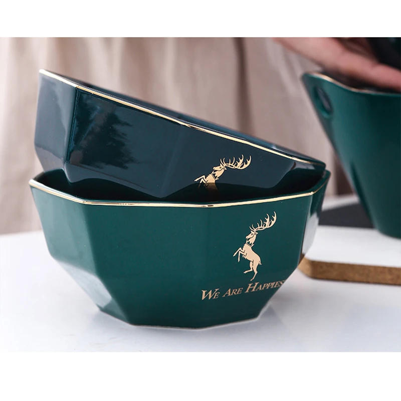 Керамическая сервировочная чаша роскошная изумрудная Салатница Бытовая Посуда