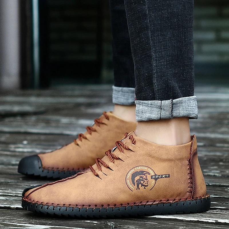 Зимние мужские ботинки из натуральной кожи дышащие ботильоны модная обувь