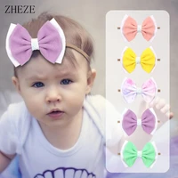 new double layer 6 two color bows headband kids soft nylon elastic hairbands diy festival hair accessories for baby head band