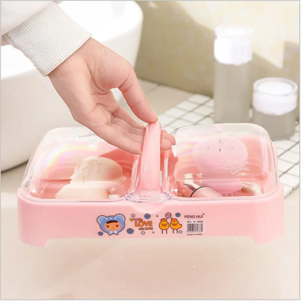 

Soap Box Double-grid Soap Dish with Lid Portable Soap Holder with Drain Soap Case Container for Bathroom Kitchen )