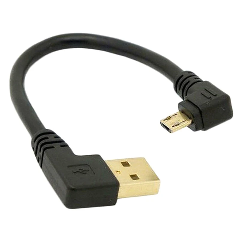 Зарядный кабель USB 2 0 с золотым покрытием 15 см правый угол штекер в левый 90