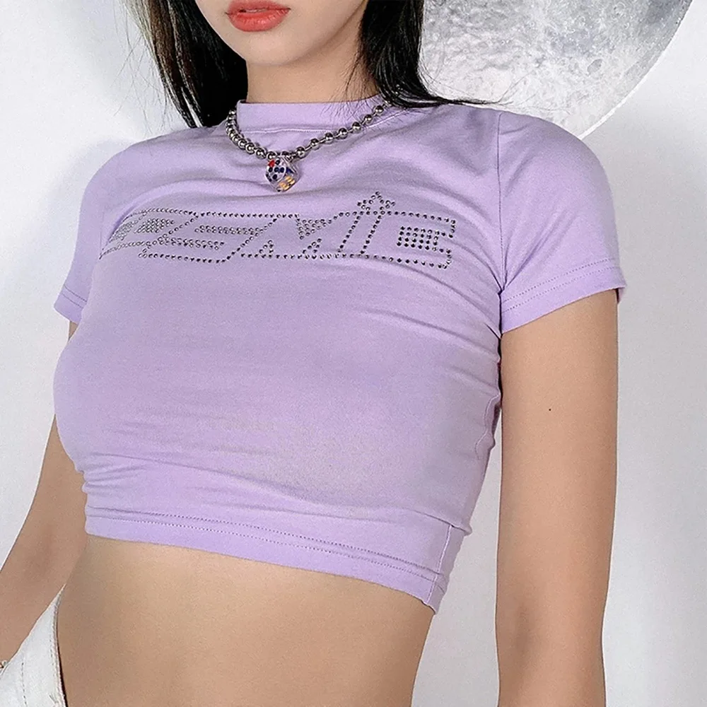 

Vintage Letter Print Sexy Crop Tops Women Casual Short Sleeve Fashion Pullover Tees Summer Slim Streetwear T-shirt Woman 2021