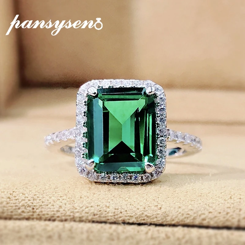 

PANSYSEN Vintage 100% 925 Sterling Silver Emerald Ruby Gemstone Diamond Rings for Women Fine Jewelry White Gold Gifts Wholesale