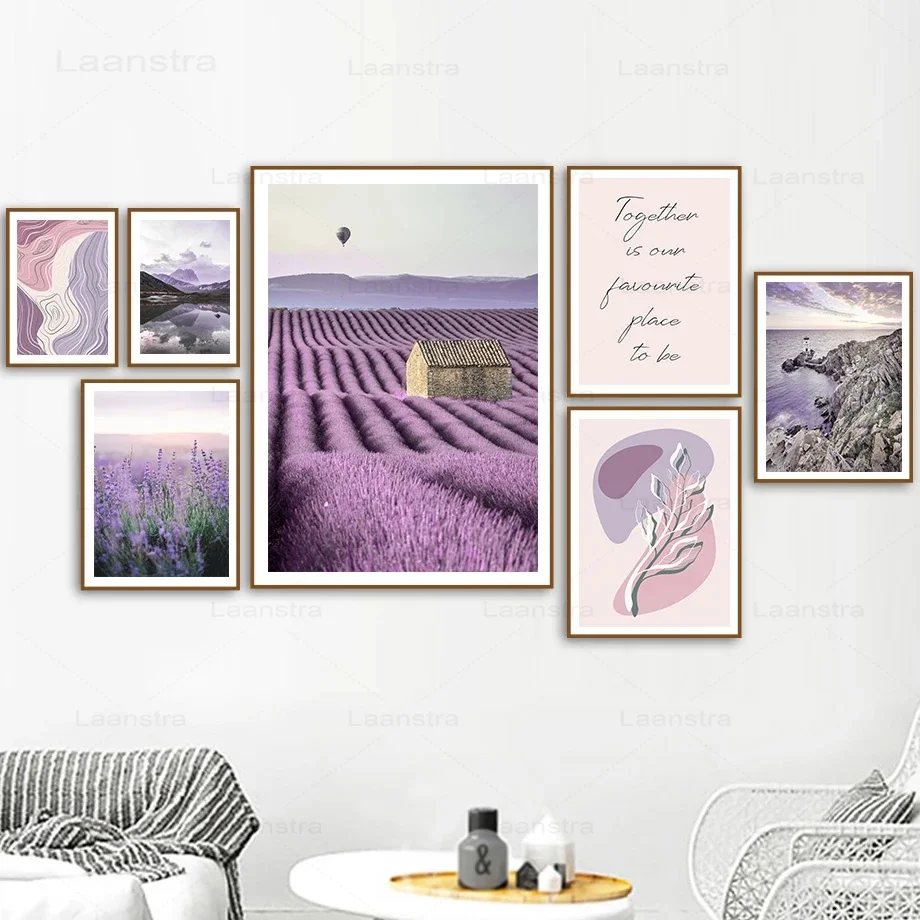 

Purple Lavender Flower Field Canvas Painting Beautiful Landscape Modern Wall Picture for Living Room Abstract Posters and Prints
