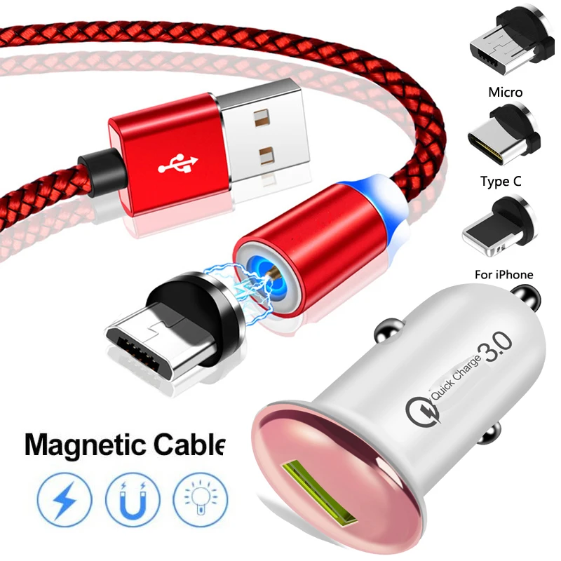 Магнитное быстрое зарядное устройство USB автомобильное Micro Тип C кабель для