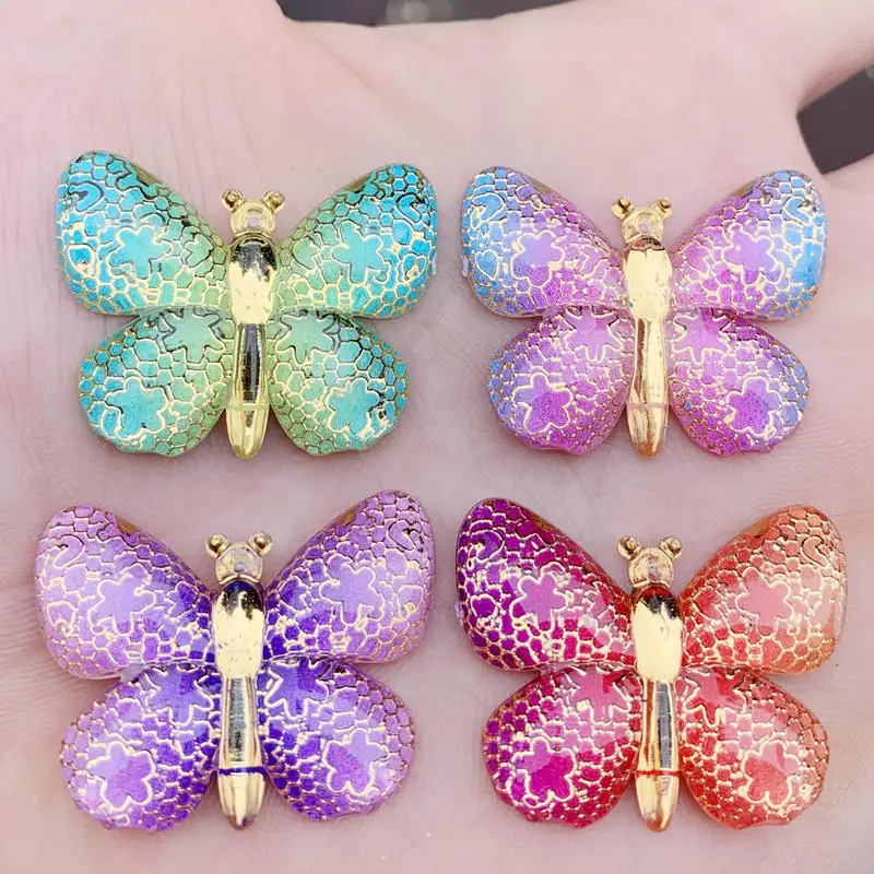 Оптовая продажа 50 шт красочные бабочки плоские задние стразы и аппликации DIY