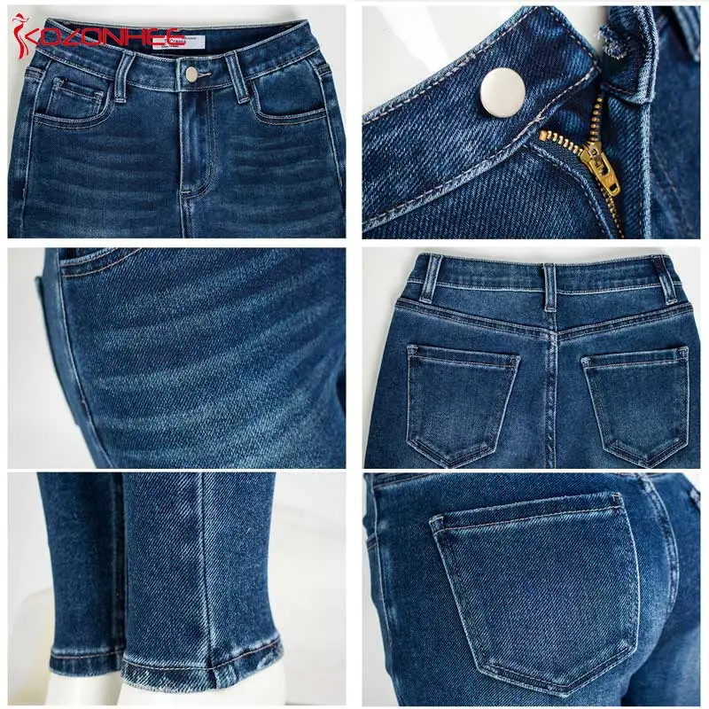 Модные Стрейчевые синие джинсы карандаш женские эластичные леггинсы с высокой