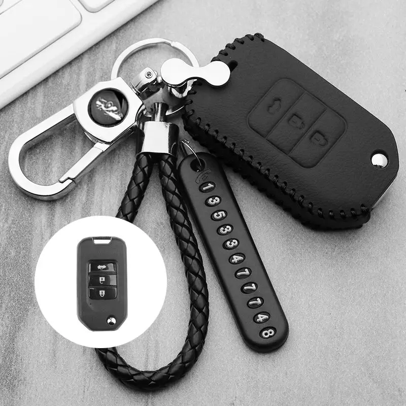 3 кнопки leatherCar ключ кармашек для часов чехол для Honda Civic CR-V HR-V Accord jade Crider Odyssey- дистанционная защита - Название цвета: B