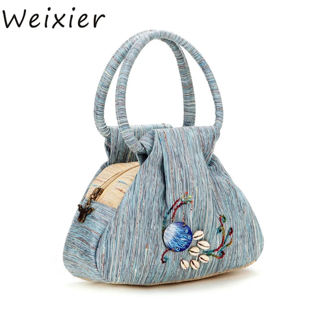

WEIXIER 2019 New Vintage Women bag Ethnic Style Print Flower Canvas Small Tote Fashion Shoulder bag Women Top Hand Bag LL-64