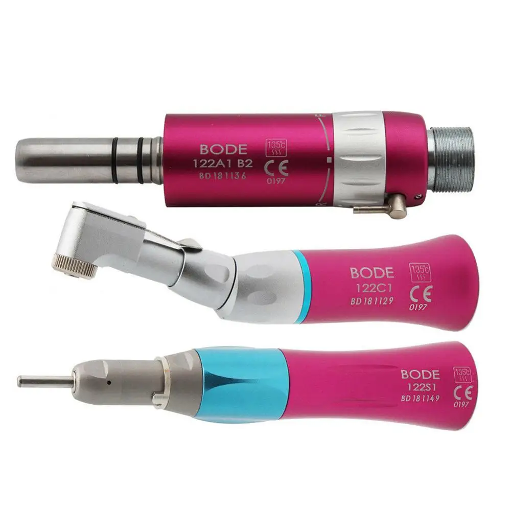 

Dental Low Speed Handpiece Set Air Turbine Straight Nose Contra Angle Air Motor Borden 2Holes B2 1:1 Ratio Pink Bode