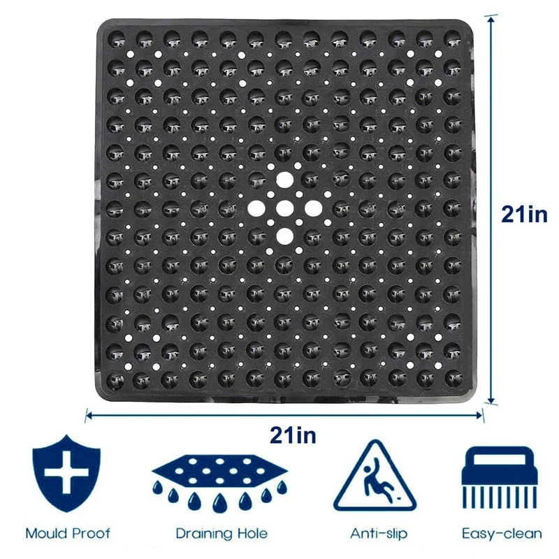 

53*53cm Square Bathroom Floor Bath Mat Non-Slip Bath Shower Safety Mats PVC Anti-Bacterial Mildew Resistant Antiskid Mat