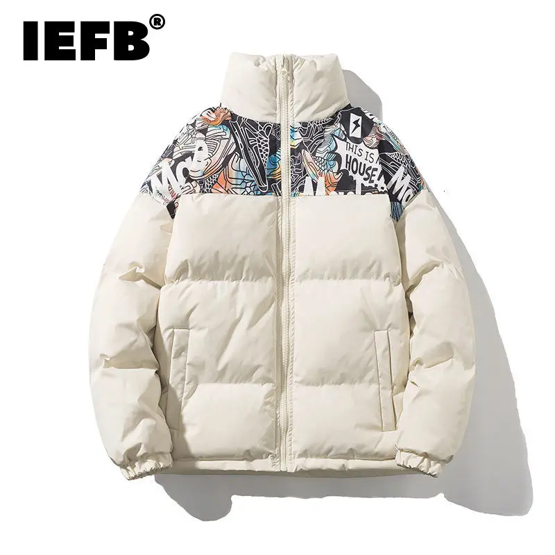 

Мужская зимняя Модная хлопковая куртка IEFB с контрастным принтом, новая свободная утепленная повседневная куртка на молнии с воротником-сто...