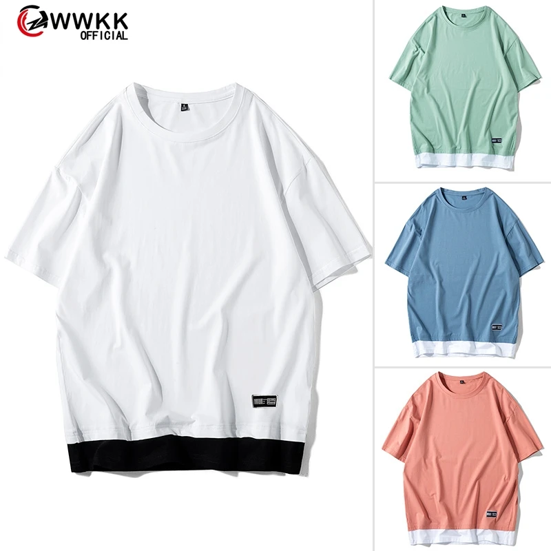 Новинка 2020 брендовая Однотонная футболка WWKK в стиле хип-хоп оверсайз расширенная