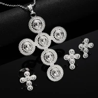 ethiopian cross pendant chain necklaces earrings ring eritrea african jewelry set