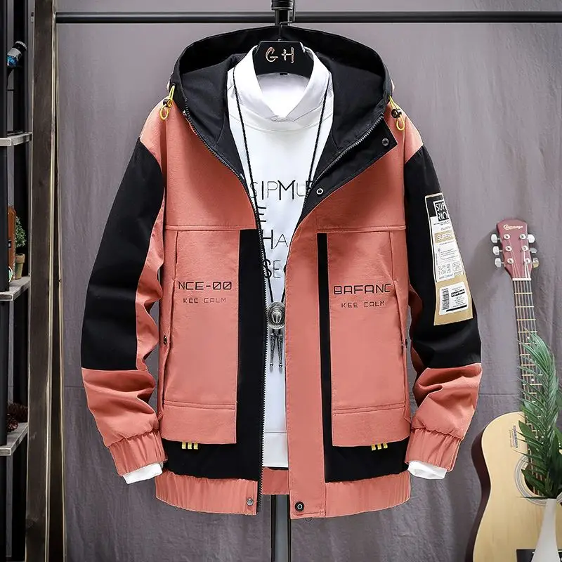 

2021 New Fashion Spring Autumn Jacket Men Windbreaker Hooded Handsome Print Loose Korean Style Casual Student Jacket Size M-4XL
