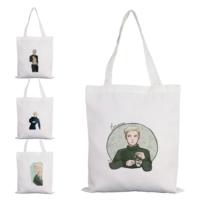 

Draco Malfoy Women's Bag Shopper Burlap Canvas Bags for Woman Fabric Designer Handbags Grocery Shopping Casual Printed White Big