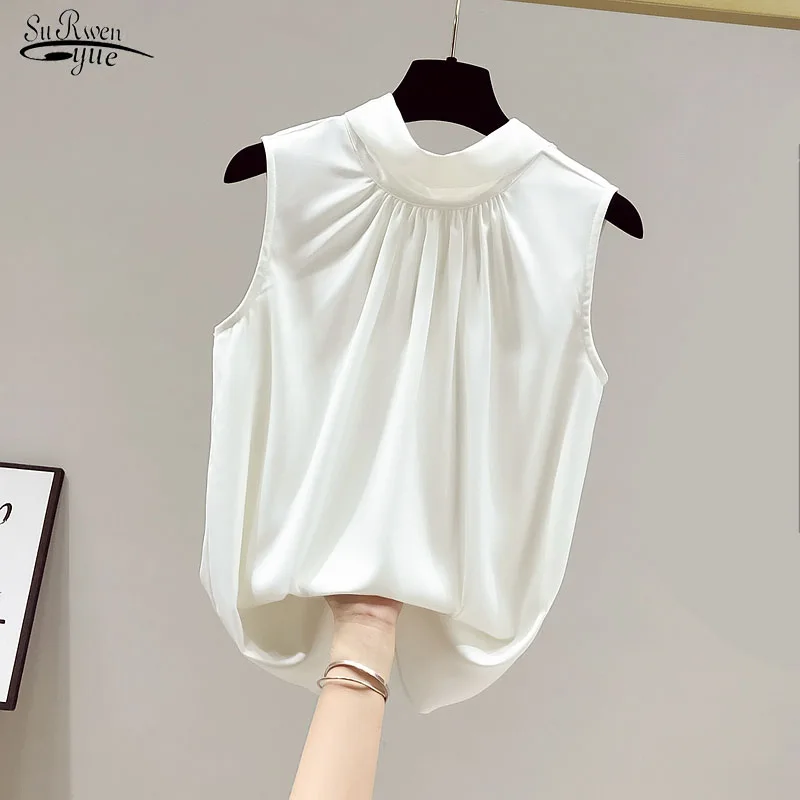 

Summer New Female Sleeveless Blouses Fashion Slim White Chiffon Blouses Women Tops Casual Elegant Women Clothing Blusas 15135