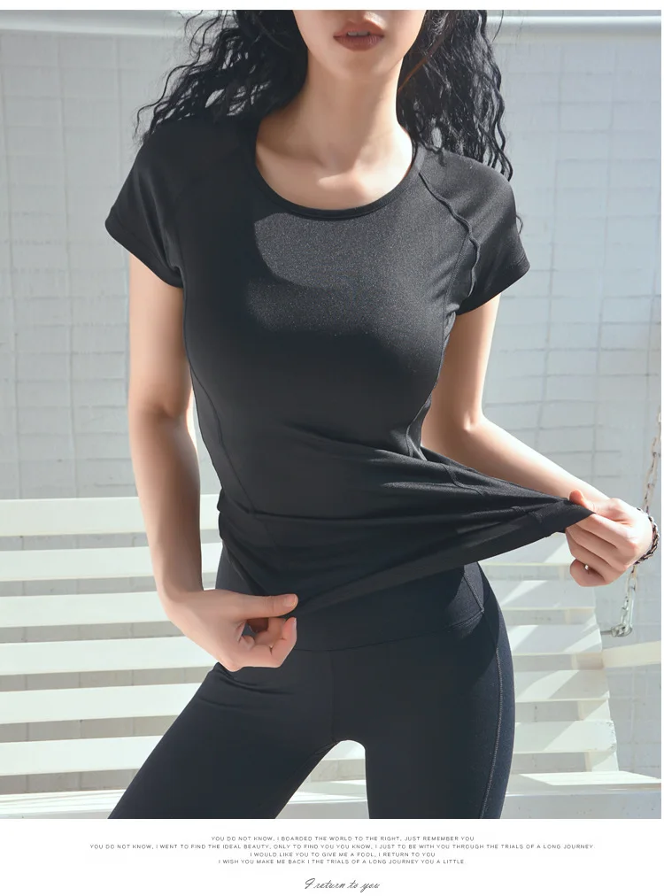 

Workout T-Shirt Round Neck Women's Quick-Drying Breathable Running Long Sleeve Yoga Suit Tops Fitness Clothes Activewear 2021