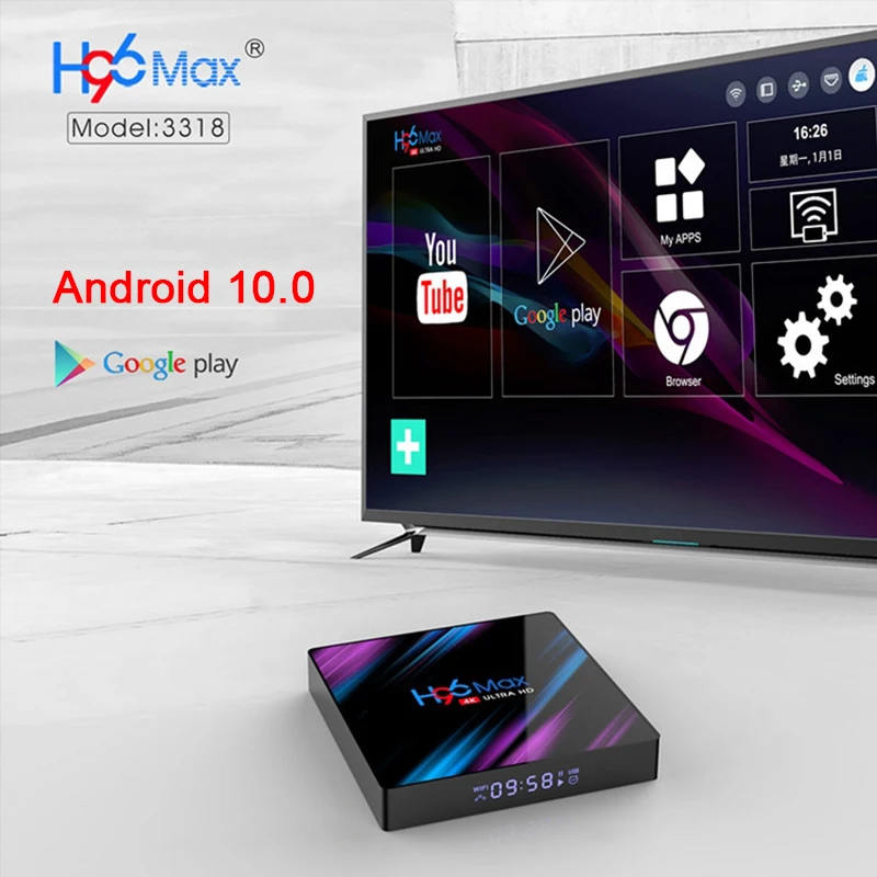 

Приставка Смарт-ТВ H96 Max, Android 10, RK3318, 1080P, 4K, Wi-Fi, 4 + 32 ГБ