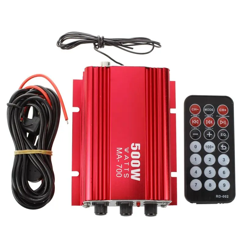 Amplifier Amp + Remote Speaker for 2-channel 500W Car Auto MOTO boat USB MP3 FM red | Электроника