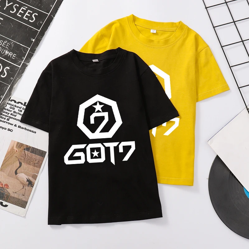 

Got7 Kpop одежда летняя новая хлопковая футболка с коротким рукавом для мальчиков и девочек повседневные корейские топы детские футболки с бук...