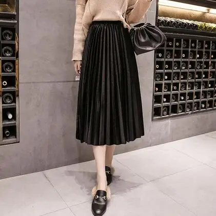 Осень 2020 бархатная юбка с высокой талией облегающие длинные плиссированные юбки