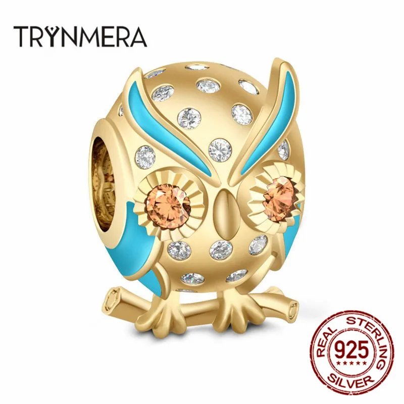 

Браслеты Trynmera из стерлингового серебра 925 пробы с ювелирные с золотым оттенком совы, ювелирные изделия Сделай Сам TA056, подвеска Стерлинговое...