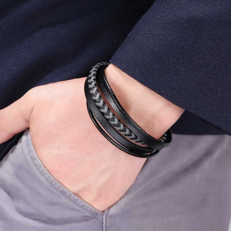 Модные Очаровательные кожаные браслеты мужские ювелирные изделия из
