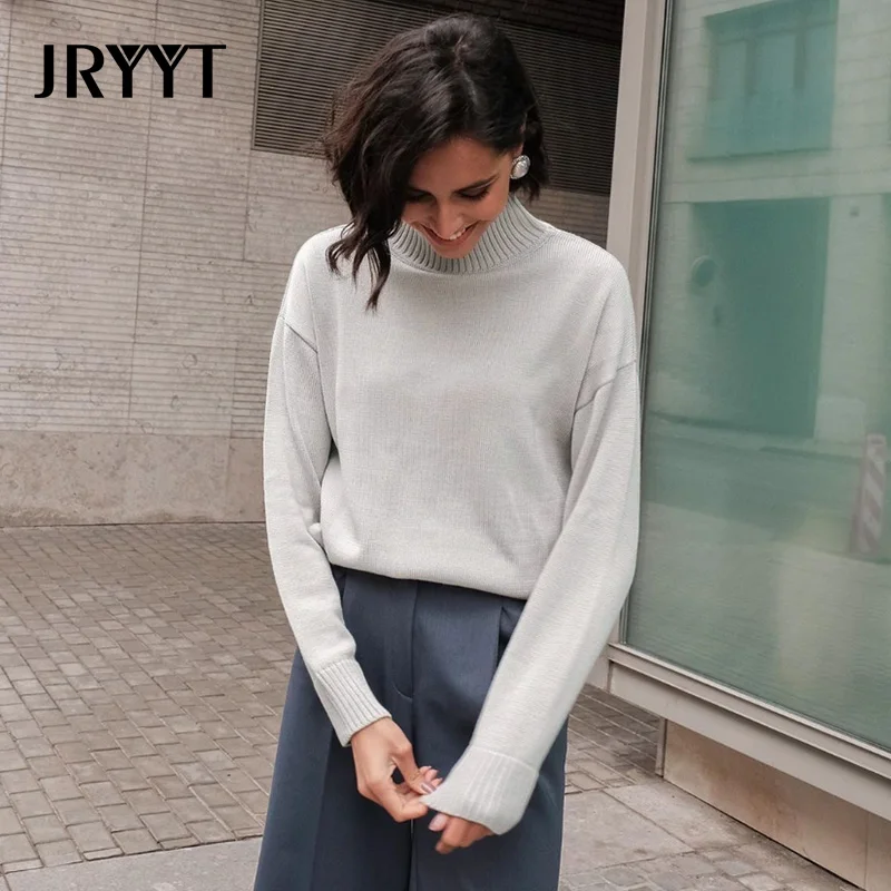 

JRYYT Auturm Winter Casual Basic Knitted Sweater Women Turtleneck Warm Cashmere Pullovers Women Long Sleeve Solid Cotton Tops